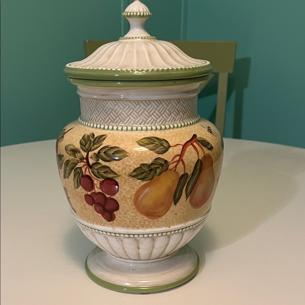 Raymond Waites Decorative Ceramic Food Storage Jar with Lid - Cream and Green